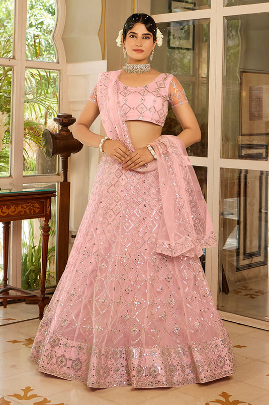 Pink Color Net Fabric Function Wear Sequins Work Beautiful Lehenga Choli