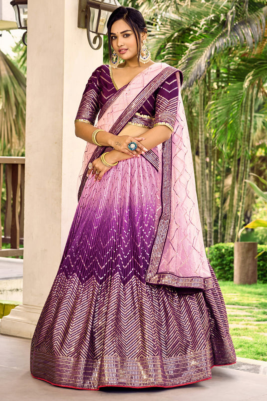 Sangeet look Chinon Fabric Sangeet Special Lehenga in Purple Color