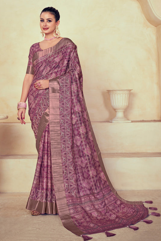 Purple Color Dola Silk Stylish Saree With Printed Blouse