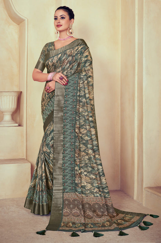 Printed Multi Color Casual Dola Silk Saree With Blouse