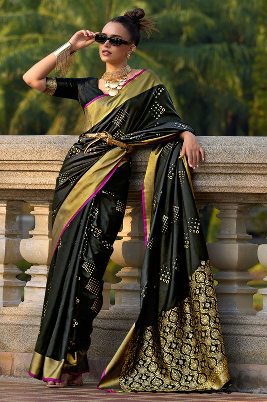 Imperial Black Color Art Silk Fabric Saree With Weaving Work