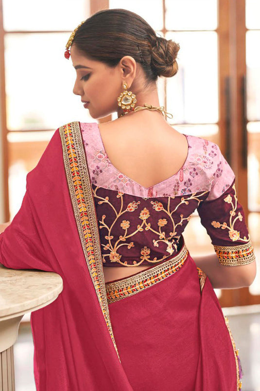 Border Work Imposing Fancy Fabric Saree In Pink Color
