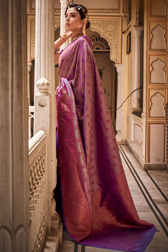 Graceful Art Silk Fabric Purple Color Saree With Weaving Work