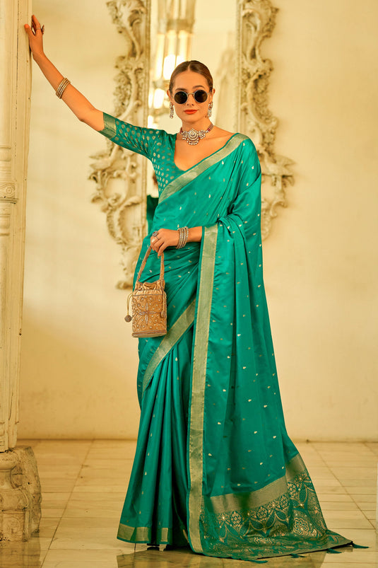 Sea Green Color Weaving Work Glamorous Function Wear Satin Silk Saree