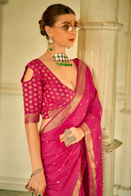Rani Color Exquisite Weaving Work Function Wear Satin Silk Saree