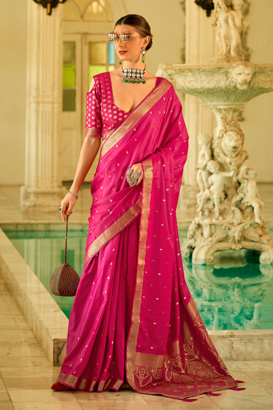 Rani Color Exquisite Weaving Work Function Wear Satin Silk Saree