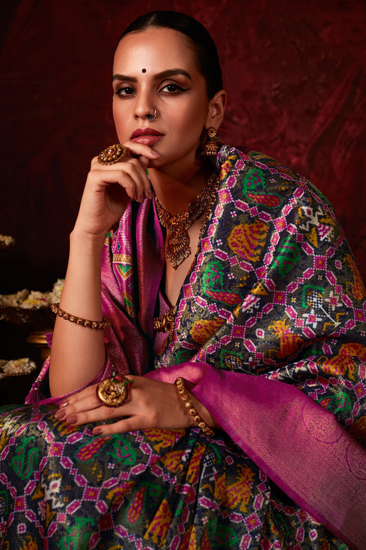 Blazing Multi Color Patola Style Printed Silk Saree
