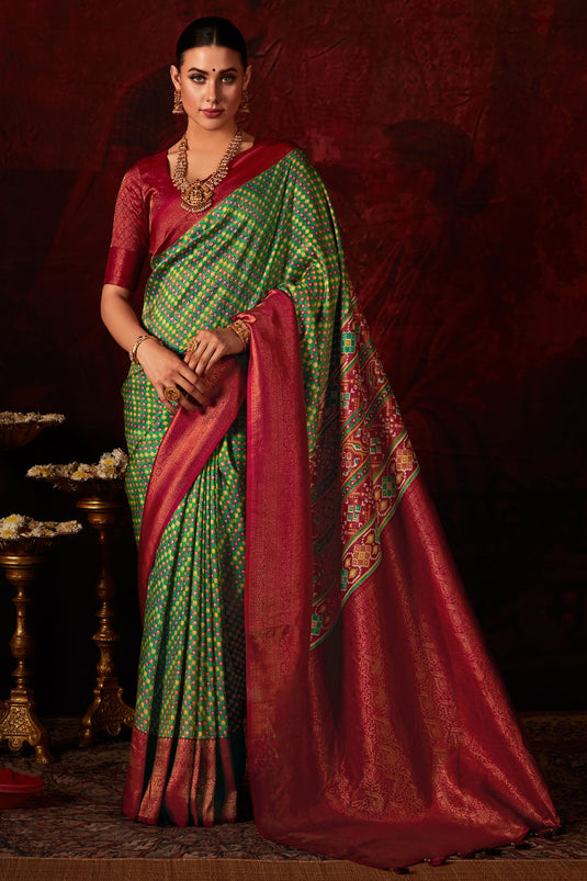 Green Color Glamorous Patola Style Printed Silk Saree
