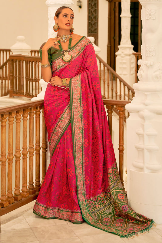 Delicate Pink Color Weaving Work Banarsi Silk Patola Saree