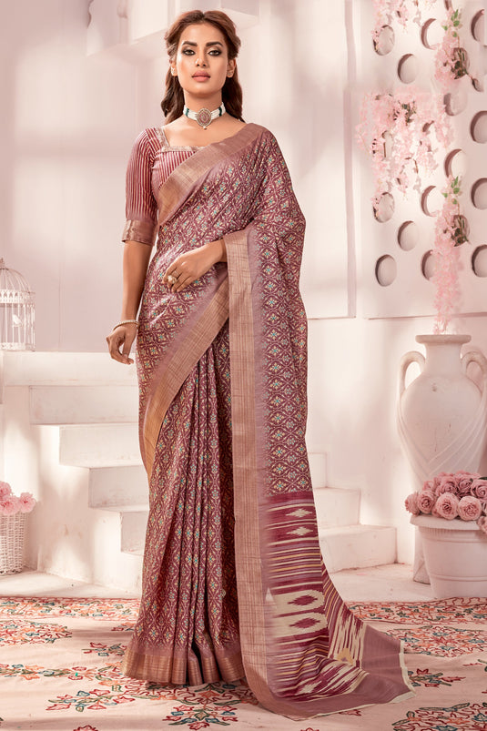 Brown Color Fancy Fabric Special Handloom Printed Saree