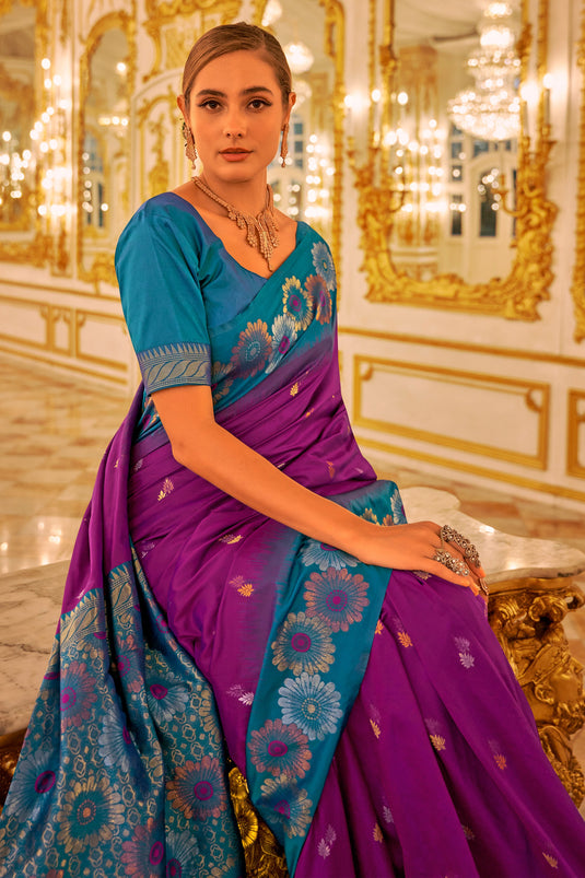 Purple Color Weaving Work Tempting Banarasi Silk Saree