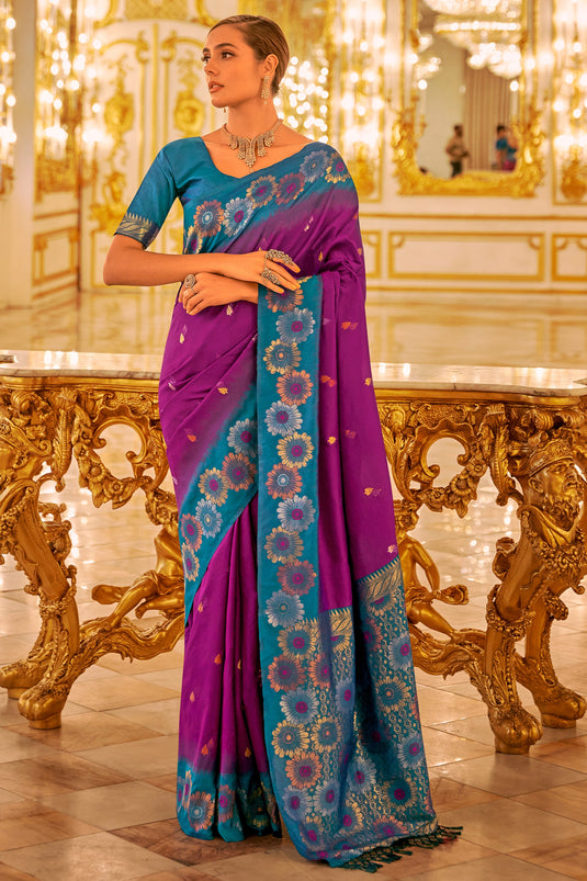 Purple Color Weaving Work Tempting Banarasi Silk Saree