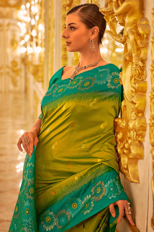 Charming Green Color Weaving Work Banarasi Silk Saree