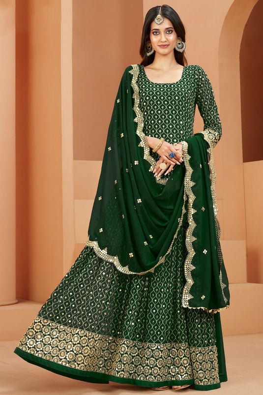 Green Color Georgette Fabric Sequins Work Tempting Anarkali Suit