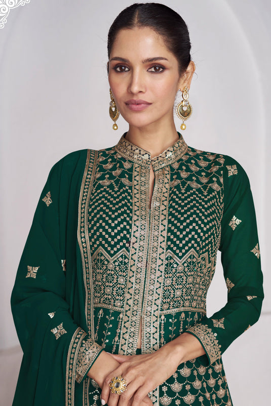 Vartika Singh Glamorous Readymade Georgette Sharara Top Lehenga Green Color