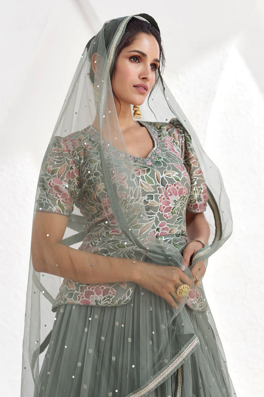 Vartika Singh Georgette Grey Color Beatific Look Readymade Sharara Top Lehenga