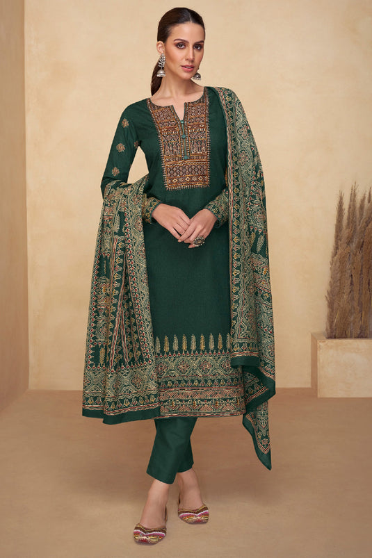 Green Color Fancy Cotton Fabric Casual Look Tempting Salwar Suit