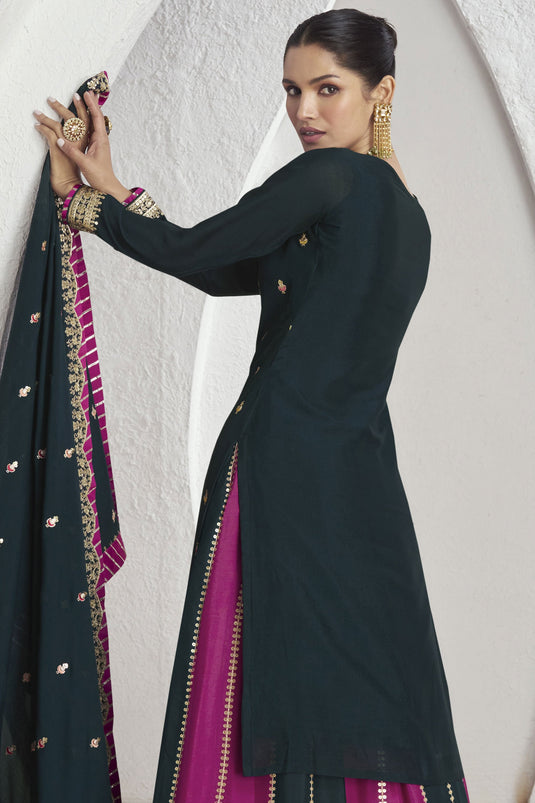 Vartika Singh Navy Blue Color Glorious Chiffon Silk Fashionable Readymade Sharara Top Lehenga