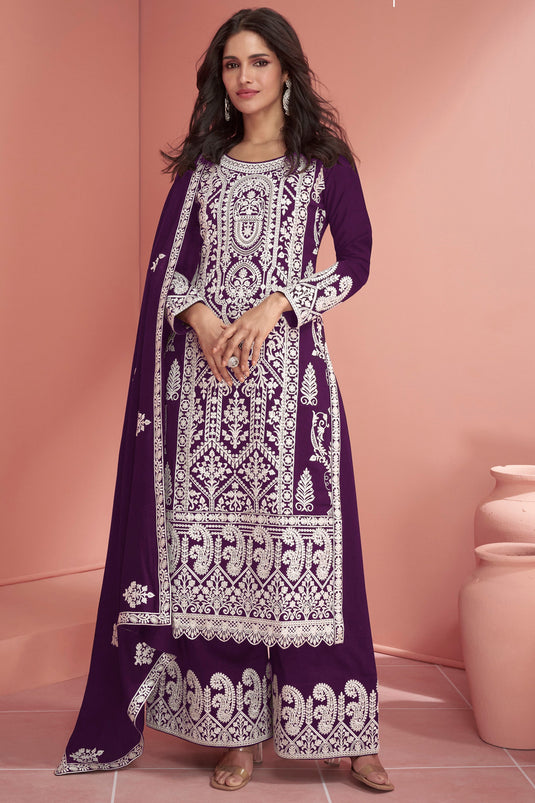 Vartika Singh Charming Purple Color Georgette Fabric Festive Look Palazzo Suit