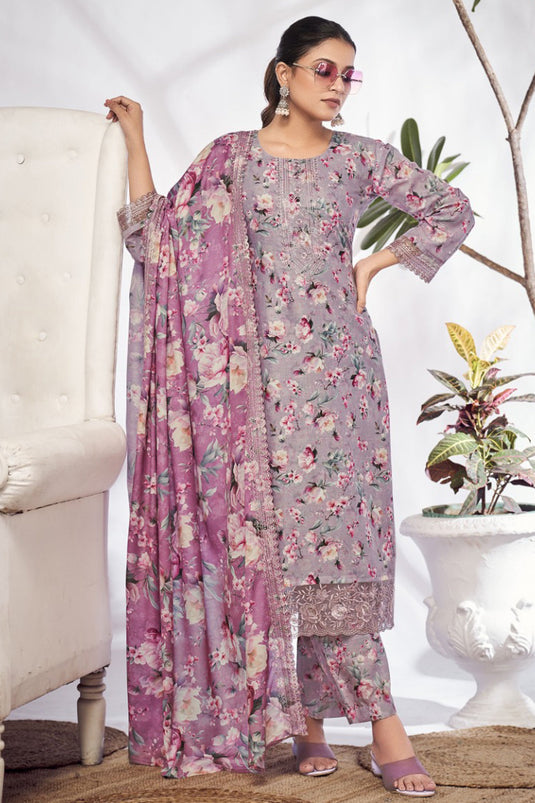 Lavender Color Glittering Cotton Fabric Digital Printed Salwar Suit