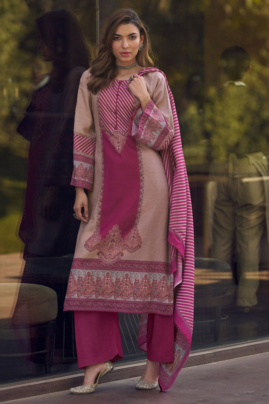 Pink Color Cotton Fabric Adorming Festive Look Salwar Suit