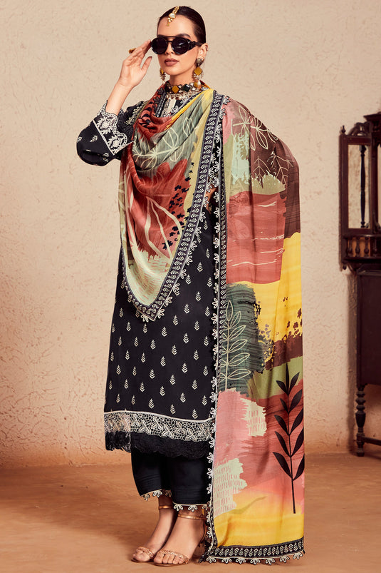 Muslin Fabric Black Color Digital Printed Winsome Salwar Suit