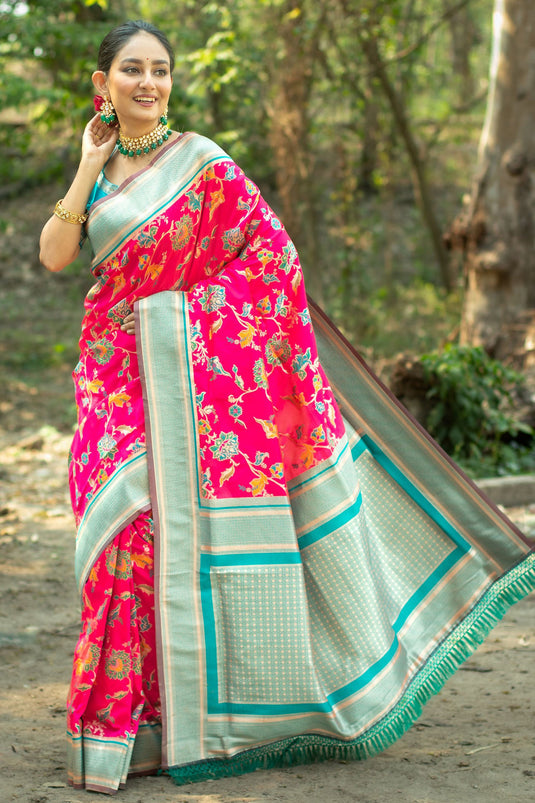 Adorable Rani Color Function Wear Banarasi Silk Weaving Work Reach Design Saree