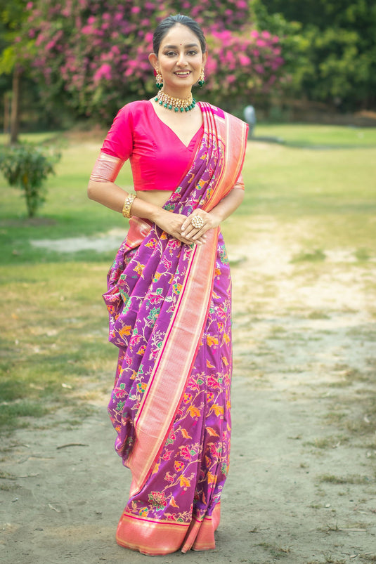 Banarasi Silk Weaving Work Reach Saree In Purple Color