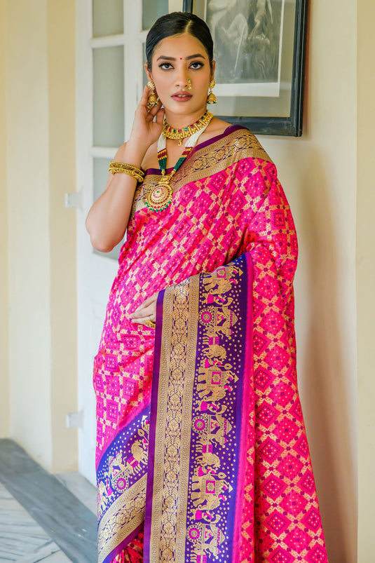 Banarasi Silk Rani Color Weaving Work Festive Wear Saree