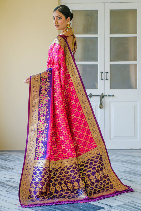 Banarasi Silk Rani Color Weaving Work Festive Wear Saree