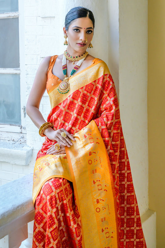 Festive Wear Banarasi Silk Red Color Weaving Work Saree