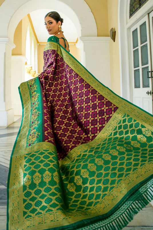 Purple Color Banarasi Silk Weaving Work Saree For Wedding Function