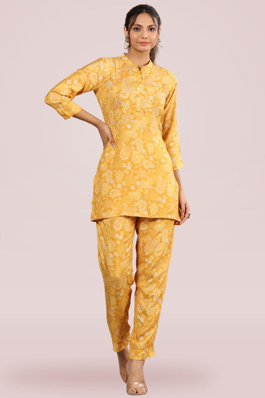Exclusive All Day Relaxed Yellow Color Designer Readymade Co Ord Set
