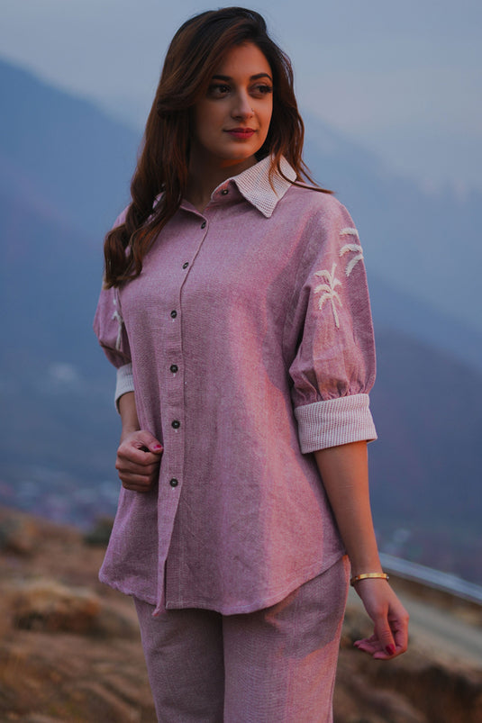 Exclusive Soft Pink Cotton Embroidered Co-Ord Set