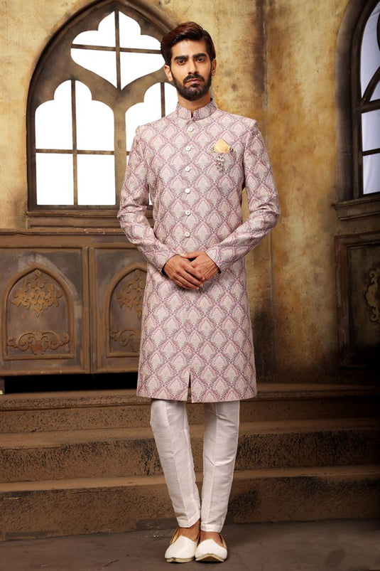 Dusky Pink Color Brocade Fabric Indo Western For Men