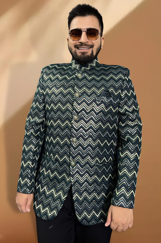 Green Color Fancy Fabric Party Wear Readymade Designer Blazer For Men