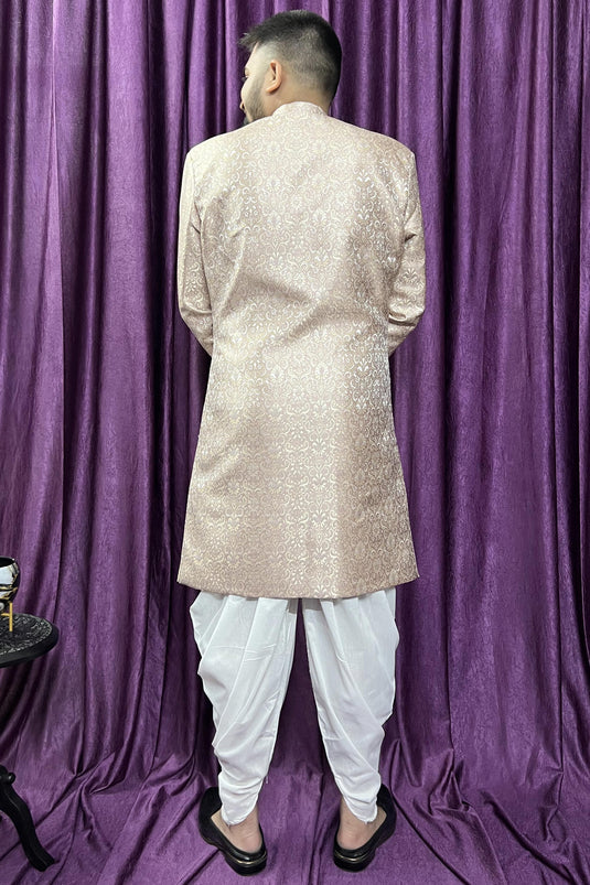 Jacquard Stunning Pink Color Wedding Wear Readymade Men Peshawari Style Indo Western