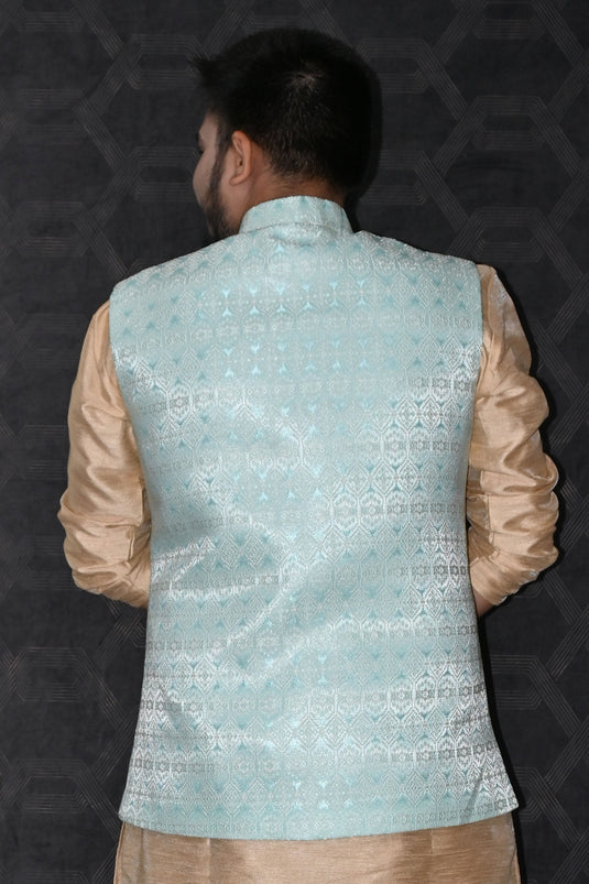 Jacquard Fabric Designer Readymade Blue Color Jacket