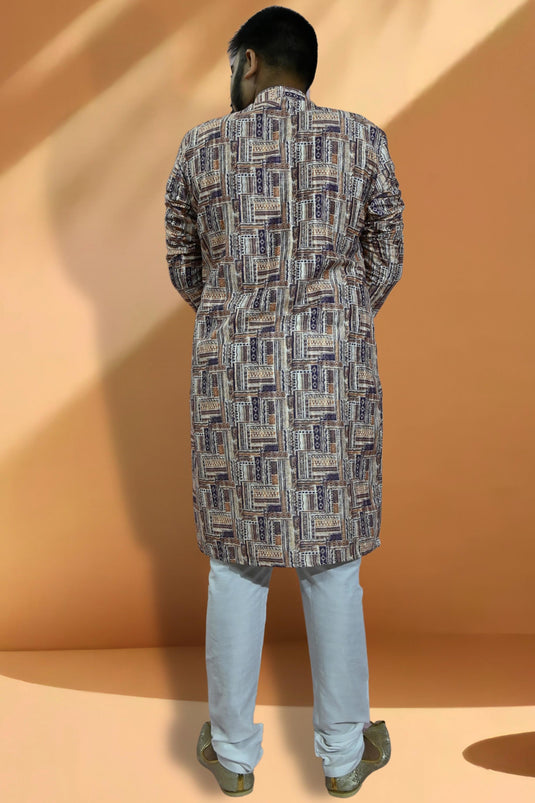 Brown Color Jacquard Fabric Designer Readymade Kurta Pyjama For Men