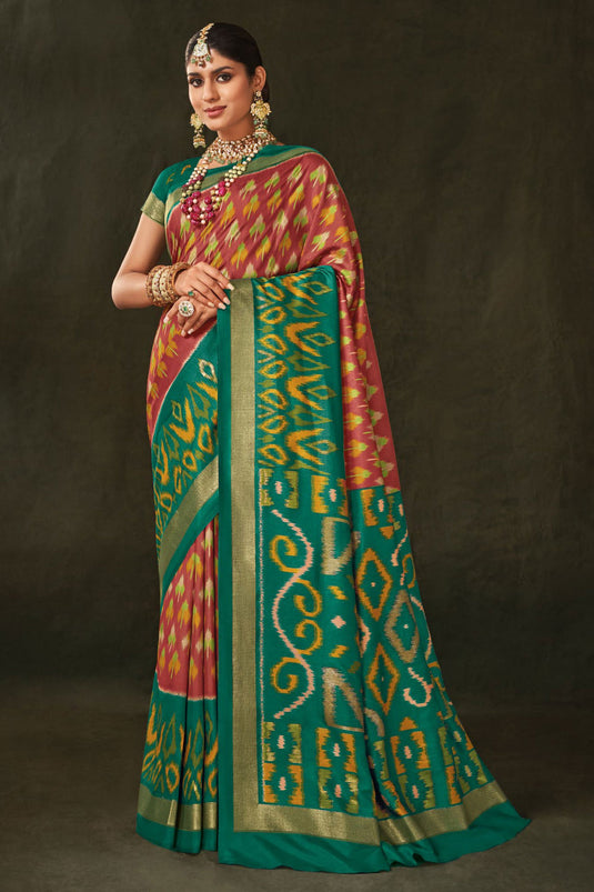 Rust Color Art Silk Fabric Engaging Saree With Printed Work