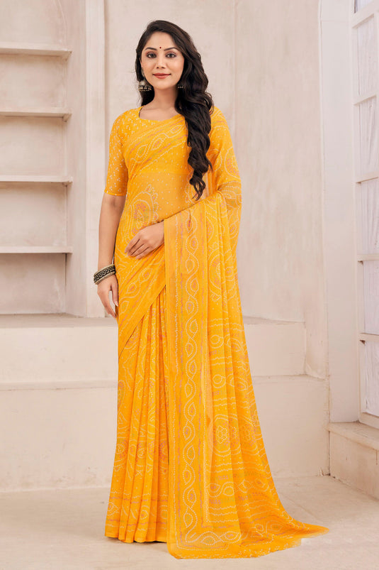 Yellow Color Casual Look Luminous Chiffon Printed Saree
