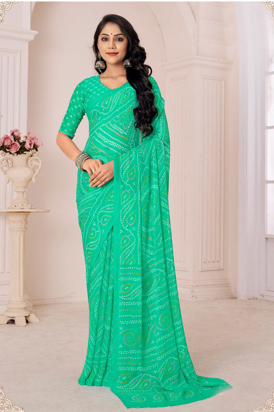 Casual Look Green Color Supreme Chiffon Printed Saree