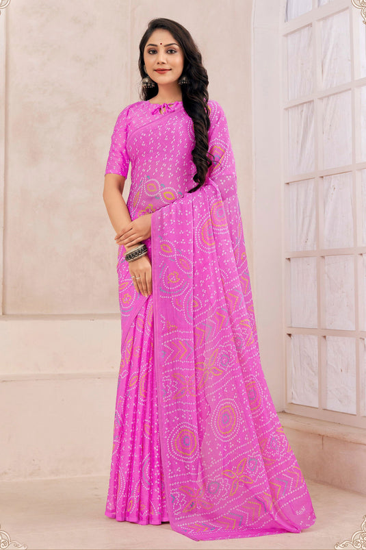 Magenta Color Casual Look Adroit Chiffon Fabric Printed Saree