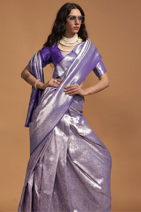 Marvelous Art Silk Fabric Weaving Work Saree In Purple Color