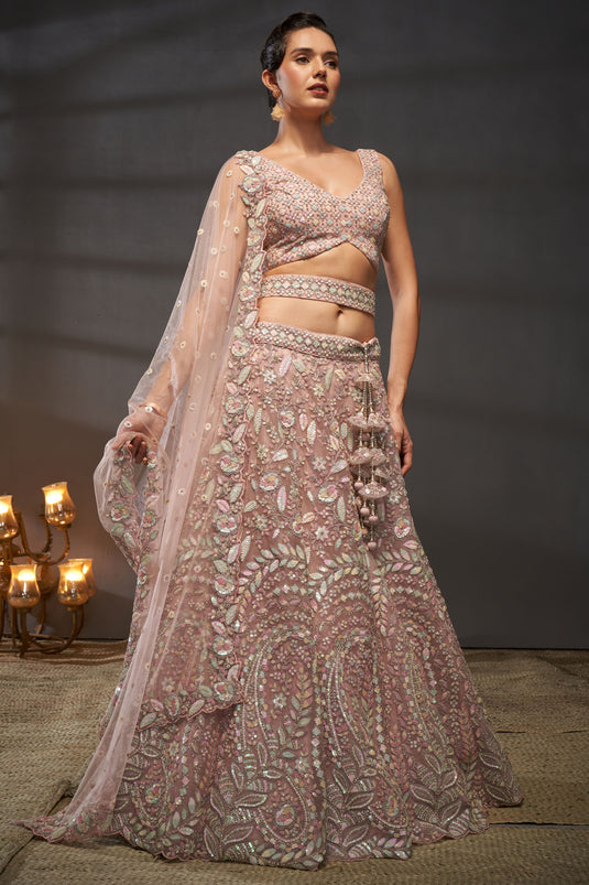 Pink Net Fabric Occasion Wear Sequins Work Lehenga Choli