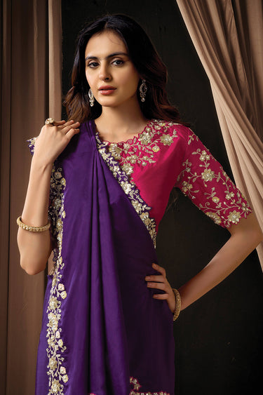 Embroidered Silk Fabric Purple Function Wear Saree