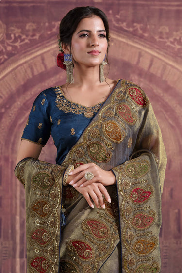 Art Silk Border Work Teal Blue Function Wear Saree
