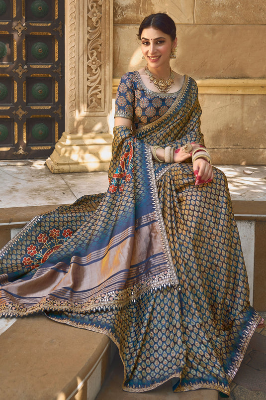 Gajji Silk Fabric Teal Color Pleasance Saree With Border Work