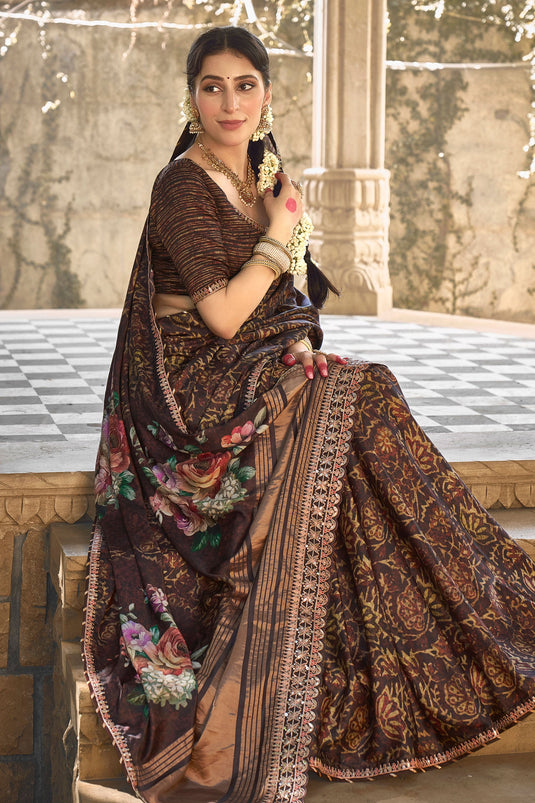 Brown Color Gajji Silk Fabric Coveted Saree With Border Work