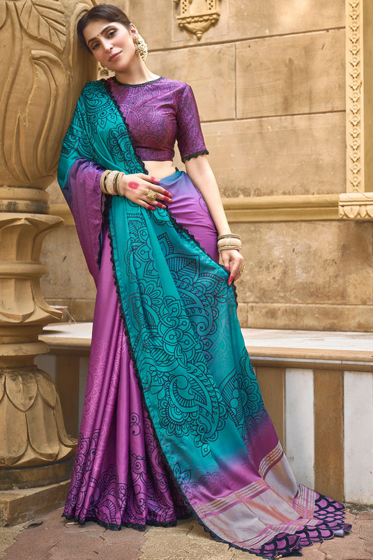 Border Work On Multi Color Gajji Silk Fabric Princely Saree